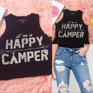 ➕ Happy Camper Crop Top Sleeveless Shirt SZ XS
